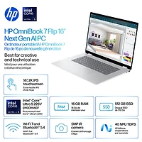 Portable Copilot+ PC 2-en-1 tactile de 16 po OmniBook 7 Flip de HP (Core Ultra 5-226v d'Intel/RAM 16 Go/SSD 512 Go)