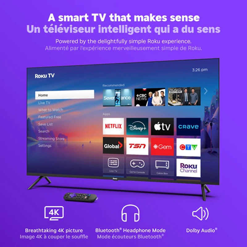 Téléviseur intelligent Roku QLED HDR UHD 4K de 75 po série Select de Roku (75R5C5CA) - 2025