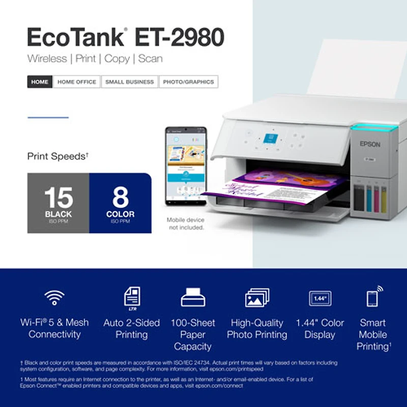 Epson EcoTank ET-2980 Wireless All-In-One Supertank Inkjet Printer - White