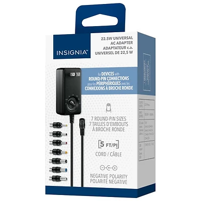 Adaptateur c.a. universel 22,5 W d'Insignia avec 7 embouts et USB-A (NS-UNI22WAC-C)