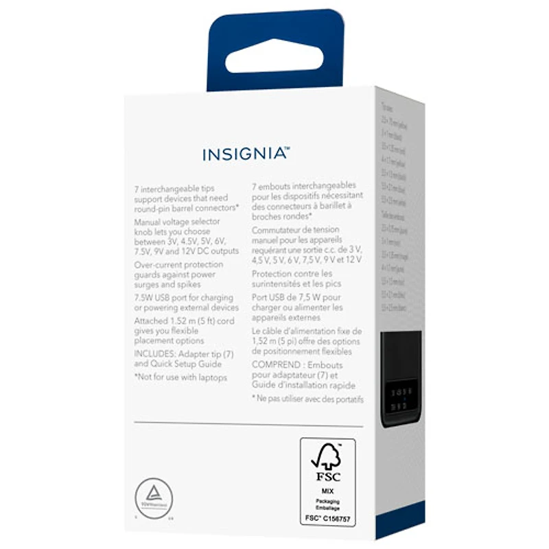 Adaptateur c.a. universel 22,5 W d'Insignia avec 7 embouts et USB-A (NS-UNI22WAC-C)