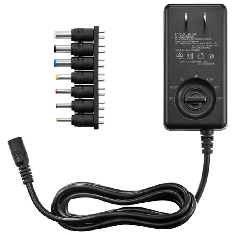 Adaptateur c.a. universel 22,5 W d'Insignia avec 7 embouts et USB-A (NS-UNI22WAC-C)