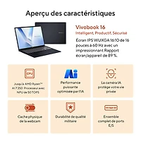Portable Vivobook de 16 po d'ASUS - Bleu calme (Ryzen AI 7 350 d'AMD/RAM 16 Go/SSD 1 To)