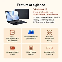 Portable Vivobook de 16 po d'ASUS - Bleu calme (Ryzen AI 7 350 d'AMD/RAM 16 Go/SSD 1 To)