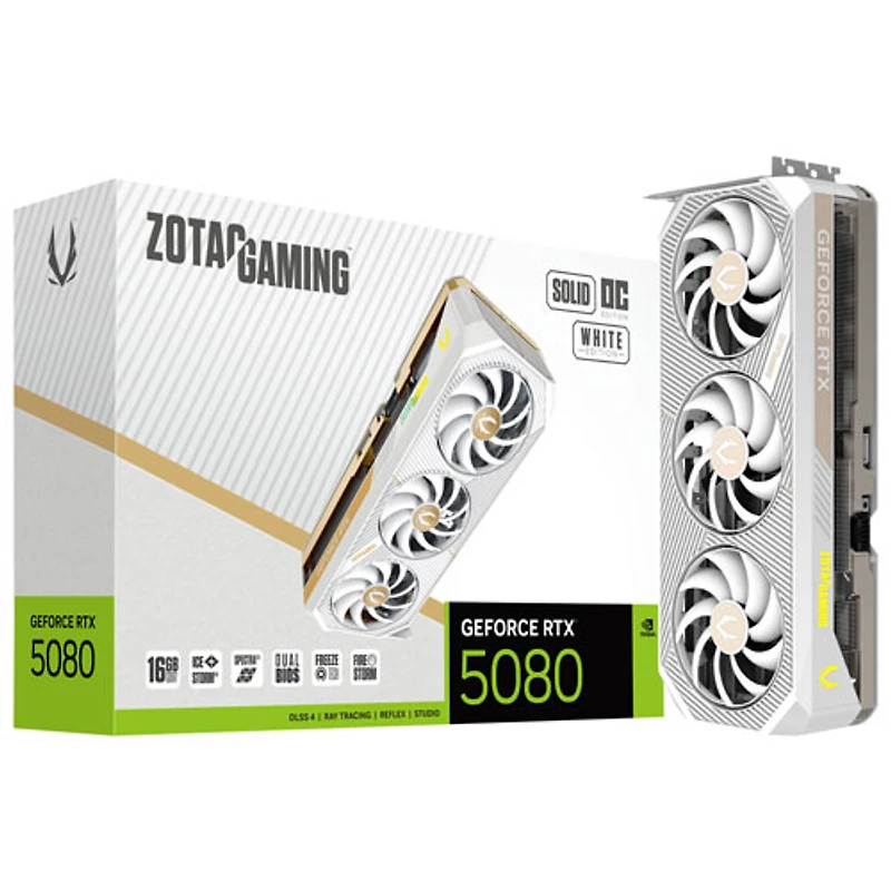 Carte graphique GeForce RTX 5080 Solid Core OC édition White de ZOTAC Gaming avec mémoire GDDR7 de 16 Go