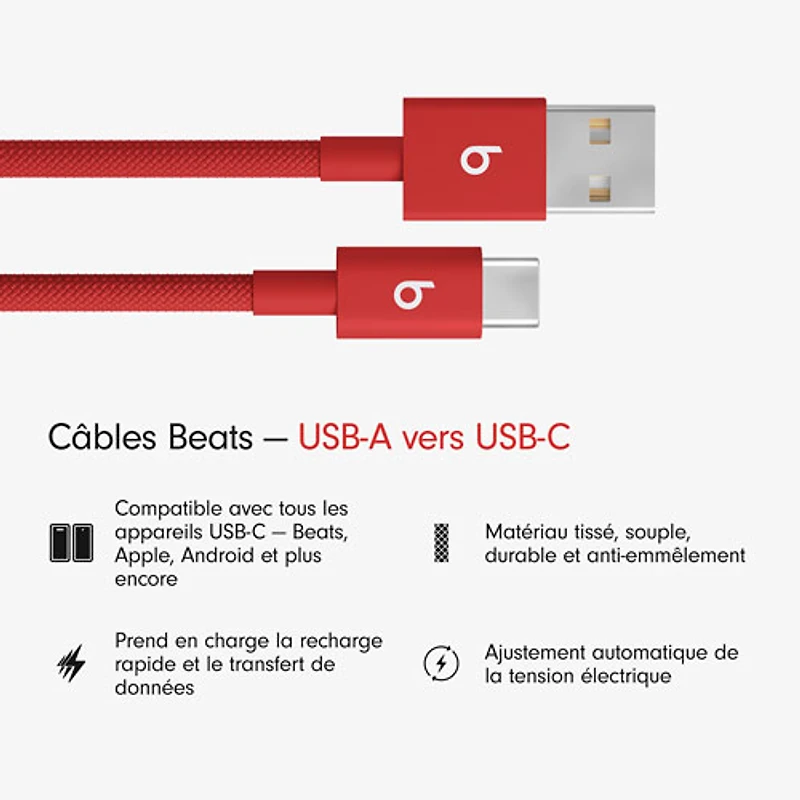 Beats By Dr. Dre 1.5m (4.9 ft.) USB-A to USB-C Woven Cable (MFEJ4LL/A) - Rapid Red