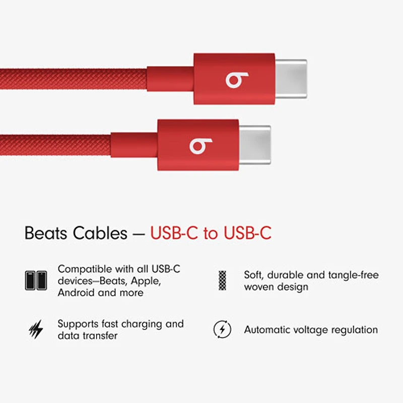 Câble tissé USB-C à USB-C de 1,5 m (4,9 pi) de Beats By Dr. Dre (MDGF4LL/A) - Rouge vif