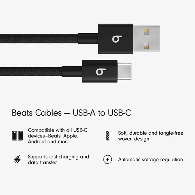 Beats By Dr. Dre 1.5m (4.9 ft.) USB-A to USB-C Woven Cable (MDGG4LL/A) - Bolt Black