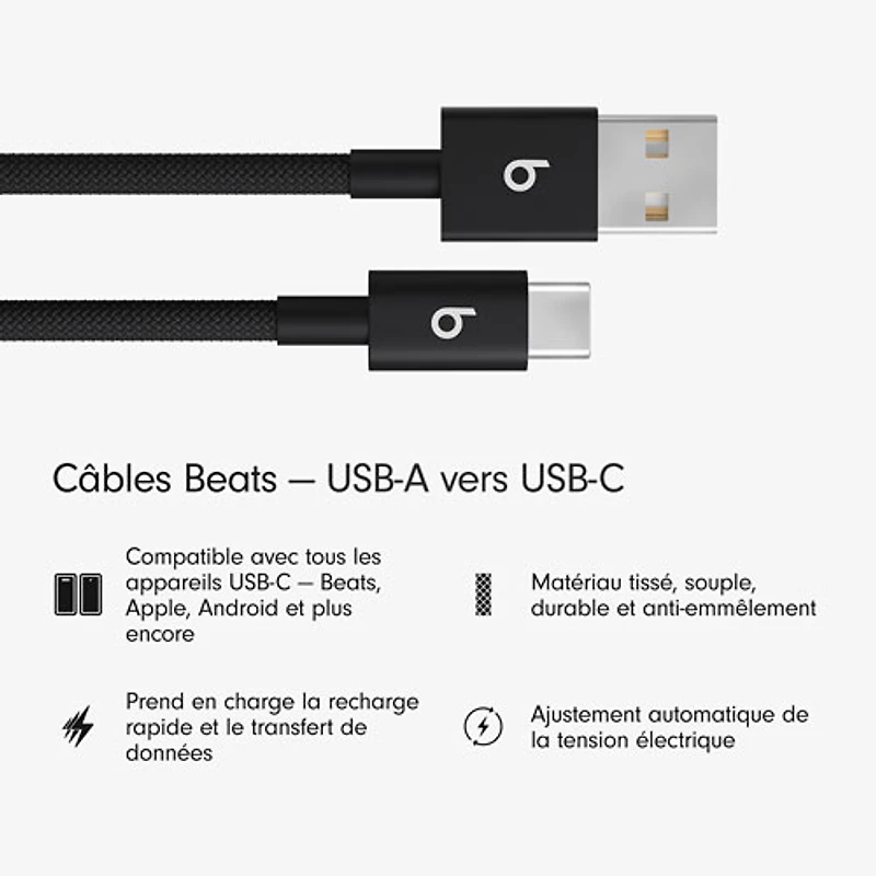 Beats By Dr. Dre 1.5m (4.9 ft.) USB-A to USB-C Woven Cable (MDGG4LL/A) - Bolt Black