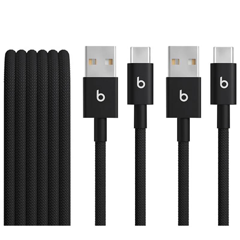 Beats By Dr. Dre 1.5m (4.9 ft.) USB-A to USB-C Woven Cable (MDGH4LL/A) - Bolt Black - 2-Pack