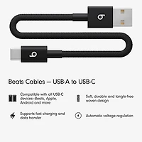 Beats By Dr. Dre 0.2m (0.65 ft.) USB-A to USB-C Woven Cable (MEQL4LL/A) - Bolt Black