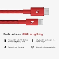 Beats By Dr. Dre 1.5m (4.9 ft.) USB-C to Lightning Woven Cable (MFEH4LL/A) - Rapid Red