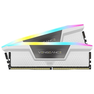 Mémoire DDR5 32 Go (2 x 16 Go) 6000 MHz Vengeance RGB de Corsair pour PC (CMH32GX5M2B6000Z30W) - Blanc