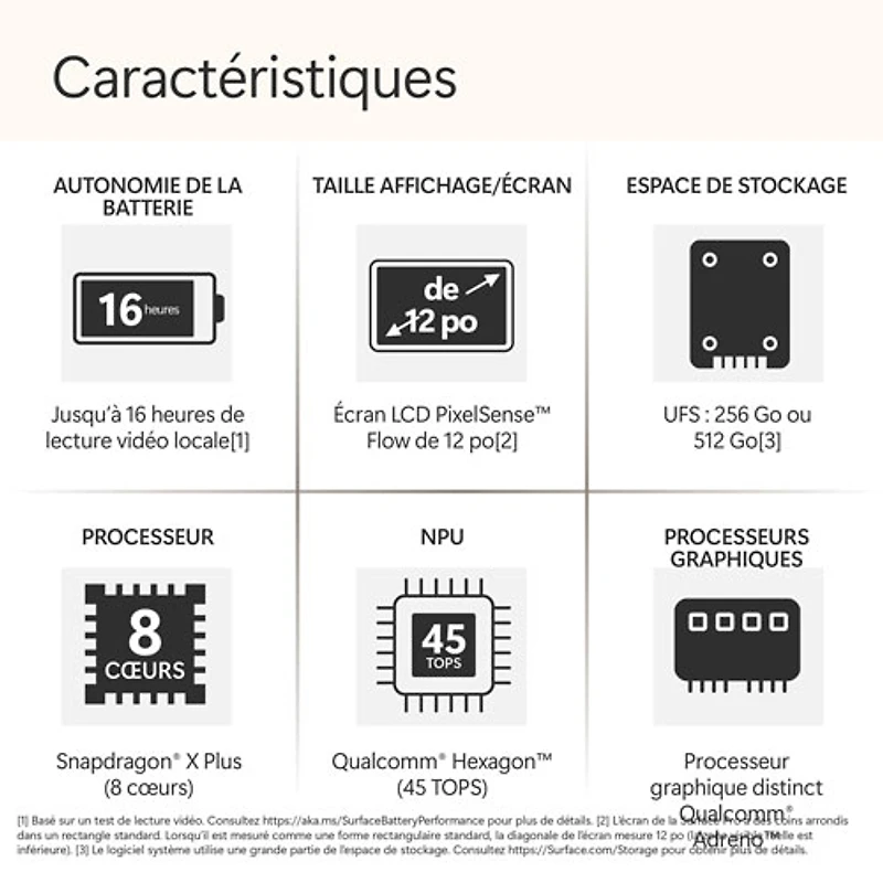 Portable Surface Pro Copilot+ PC (ACL) 12 po 256 Go de Microsoft avec Snapdragon X Plus/mémoire vive de 16 Go (2025) - Platine - Appareil seulement