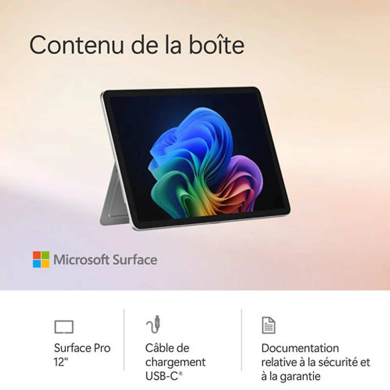 Tablette Surface Pro Copilot+PC (ACL) de 12 po 512 Go de Microsoft avec Snapdragon X Plus/mémoire vive de 16 Go (2025), océan - Appareil seulement