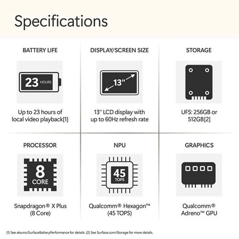 Portable Surface Laptop de 13 po de Microsoft avec Copilot+ PC - Platine (Snapdragon X Plus/RAM 16 Go/SSD 256 Go) - Bilingue