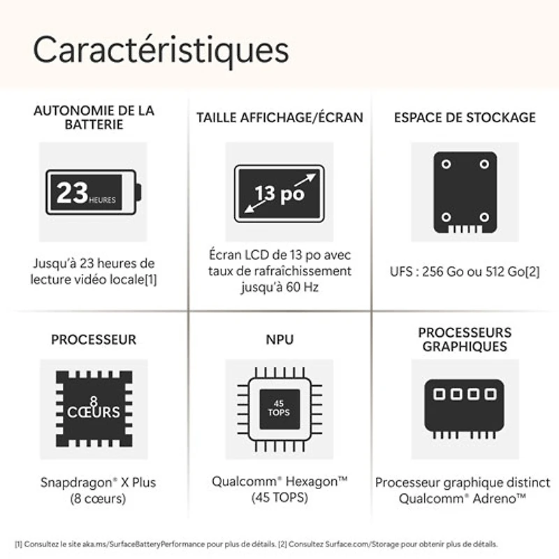 Portable Surface Laptop de 13 po de Microsoft avec Copilot+ PC - Platine (Snapdragon X Plus/RAM 16 Go/UFS 512 Go) - Anglais