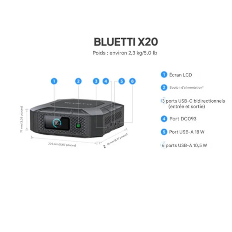 Station d'alimentation portative X20 de BLUETTI - 153,6 Wh