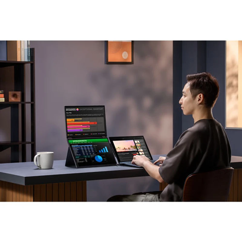 Moniteur DEL DELO gris à gris 1ms HD intégrale 14 po ZenScreen d'ASUS à configuration portative à deux écrans (MQ149CD)