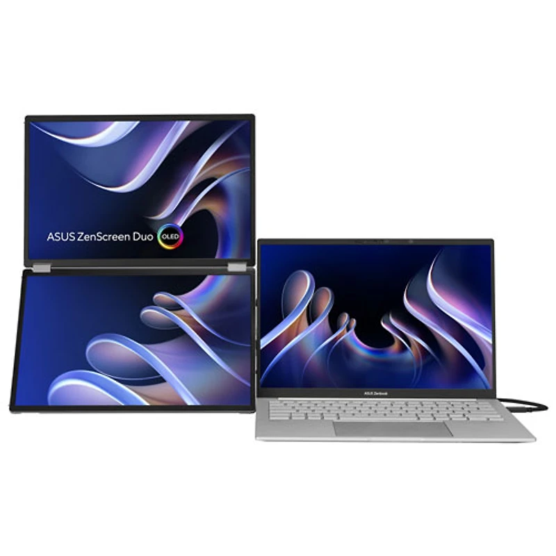 Moniteur DEL DELO gris à gris 1ms HD intégrale 14 po ZenScreen d'ASUS à configuration portative à deux écrans (MQ149CD)