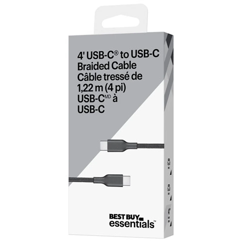 Best Buy Essentials Braided 1.2m (3.9 ft.) USB-C Cable (BE-MCA4CCB-C) - Black - Only at Best Buy