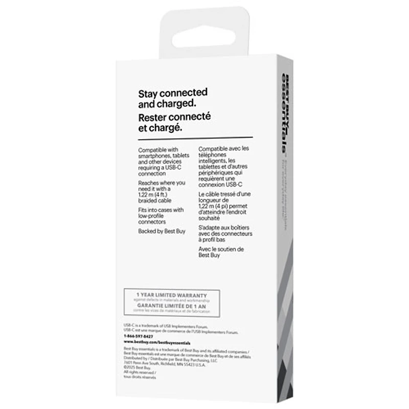 Best Buy Essentials 1.2m (3.9 ft.) Braided USB-C to USB-A Cable (BE-MCA4CAB-C) - Black - Only at Best Buy