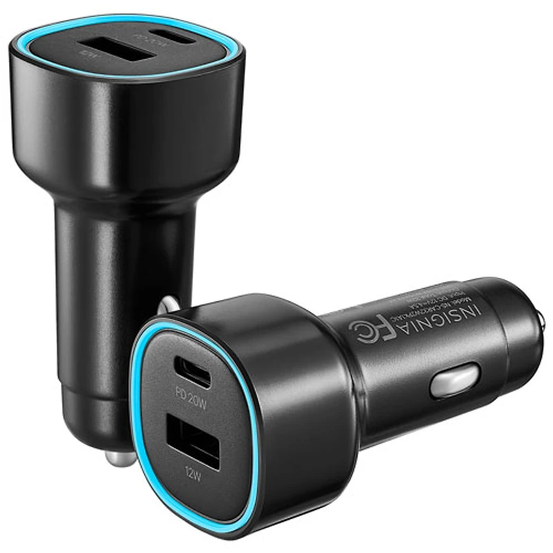Chargeur pour l'auto à deux ports USB-C/USB-A de 32 W d'Insignia - Paquet de 2 - Noir