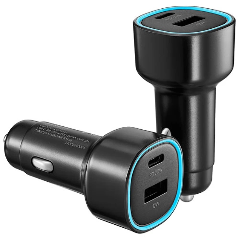 Chargeur pour l'auto à deux ports USB-C/USB-A de 32 W d'Insignia - Paquet de 2 - Noir