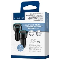 Chargeur pour l'auto à deux ports USB-C/USB-A de 32 W d'Insignia - Paquet de 2 - Noir