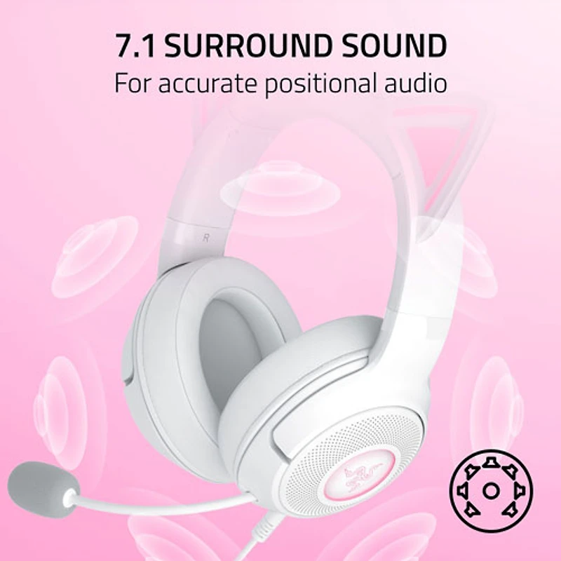 Razer Kraken Kitty Edition V2 Gaming Headset with Microphone - White