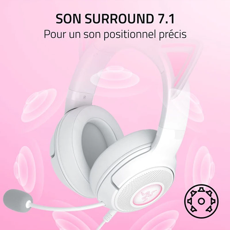 Razer Kraken Kitty Edition V2 Gaming Headset with Microphone - White