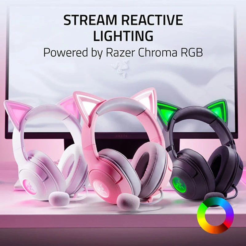 Casque de jeu avec microphone Kraken Kitty Edition V2 de Razer - Blanc