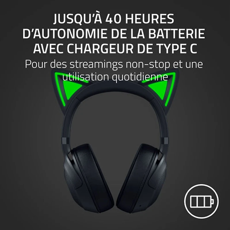 Casque de jeu sans fil Kraken Kitty Edition V2 avec microphone de Razer - Noir