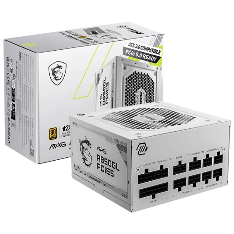Bloc d'alimentation modulaire MAG A850GL PCIE5 850 W de MSI - Blanc