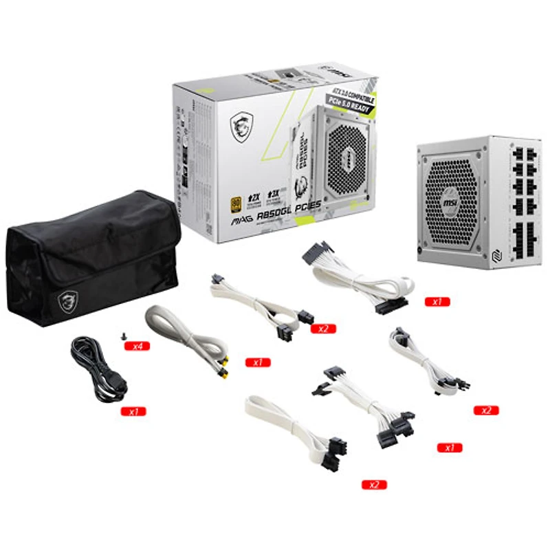 Bloc d'alimentation modulaire MAG A850GL PCIE5 850 W de MSI - Blanc
