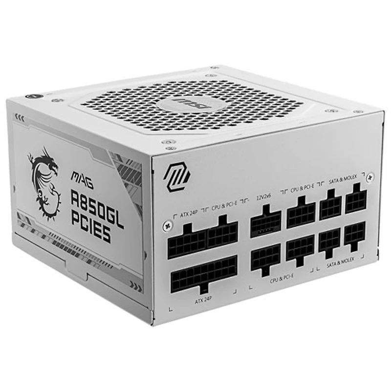 Bloc d'alimentation modulaire MAG A850GL PCIE5 850 W de MSI - Blanc