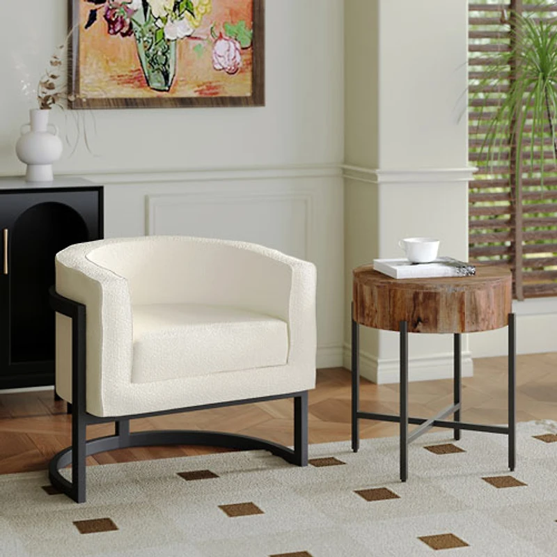 Inspire Contemporary Boucle Fabric Accent Chair - Ivory