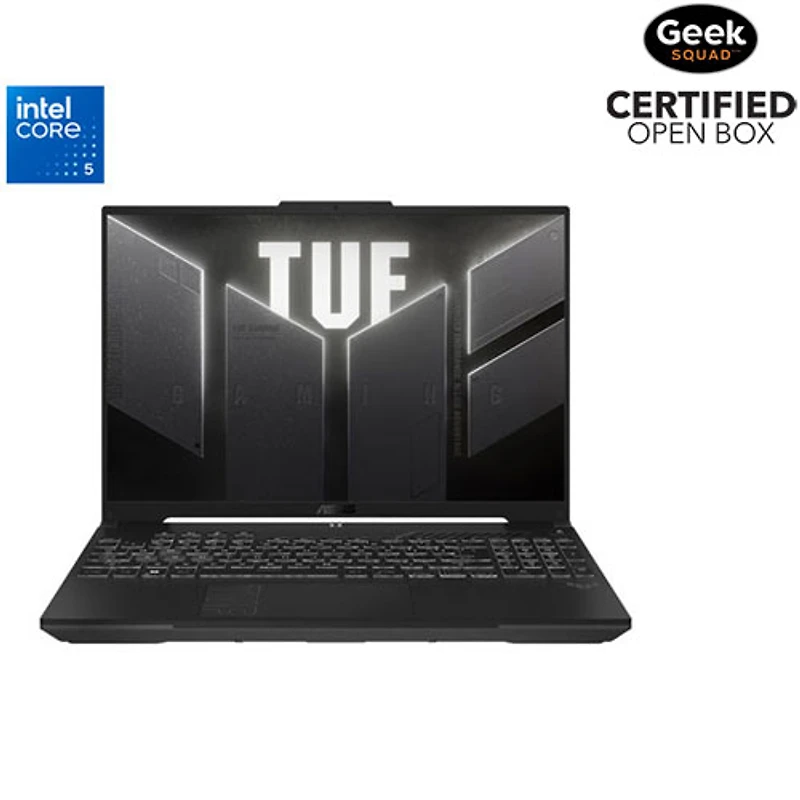 Boîte ouverte - Portable de jeu 16 po TUF Gaming F16 d'ASUS avec processeur Core 5 210H d'Intel/Mémoire vive de 32 Go/Disque SSD de 1 To/Carte graphique RTX 4050 - Gris méca