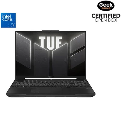 Boîte ouverte - Portable de jeu 16 po TUF Gaming F16 d'ASUS avec processeur Core 5 210H d'Intel/Mémoire vive de 32 Go/Disque SSD de 1 To/Carte graphique RTX 4050 - Gris méca