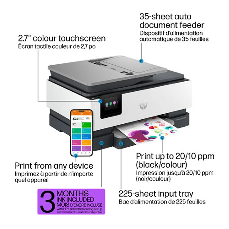 Imprimante à jet d'encre tout-en-un sans fil OfficeJet Pro 8125e de HP - Essai de 3 mois de Instant Ink de HP inclus*