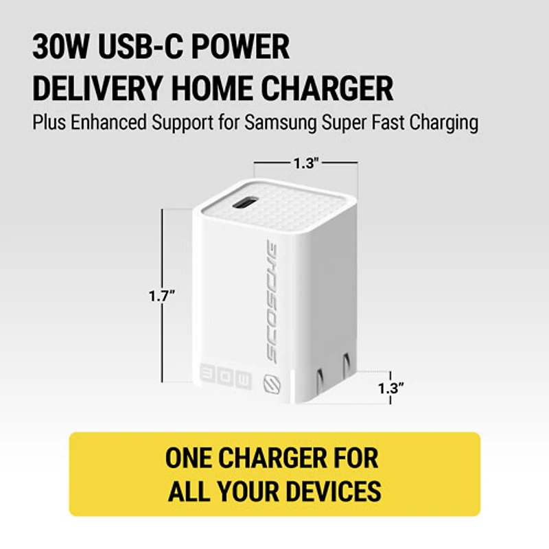 Chargeur mural USB-C PD de 30 W PowerVolt de Scosche - Blanc