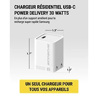 Chargeur mural USB-C PD de 30 W PowerVolt de Scosche - Blanc
