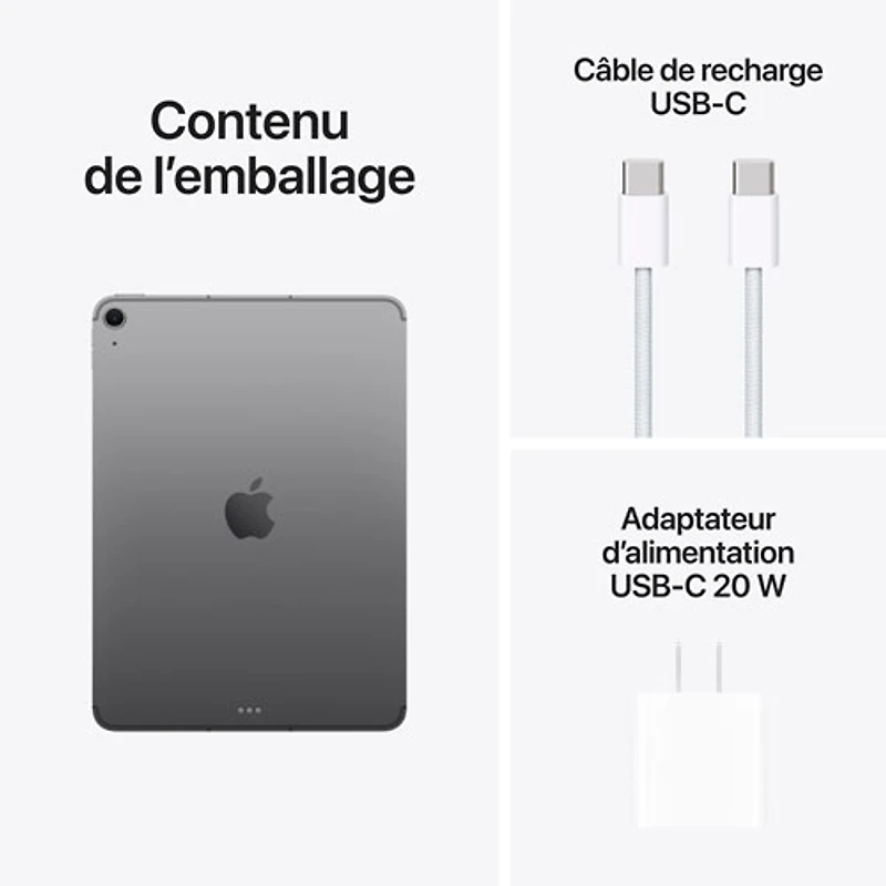 iPad Air M3 11 po 256 Go avec Wi-Fi 6E et 5G d'Apple avec Fido (7e génération) - Gris cosmique - Financement mensuel