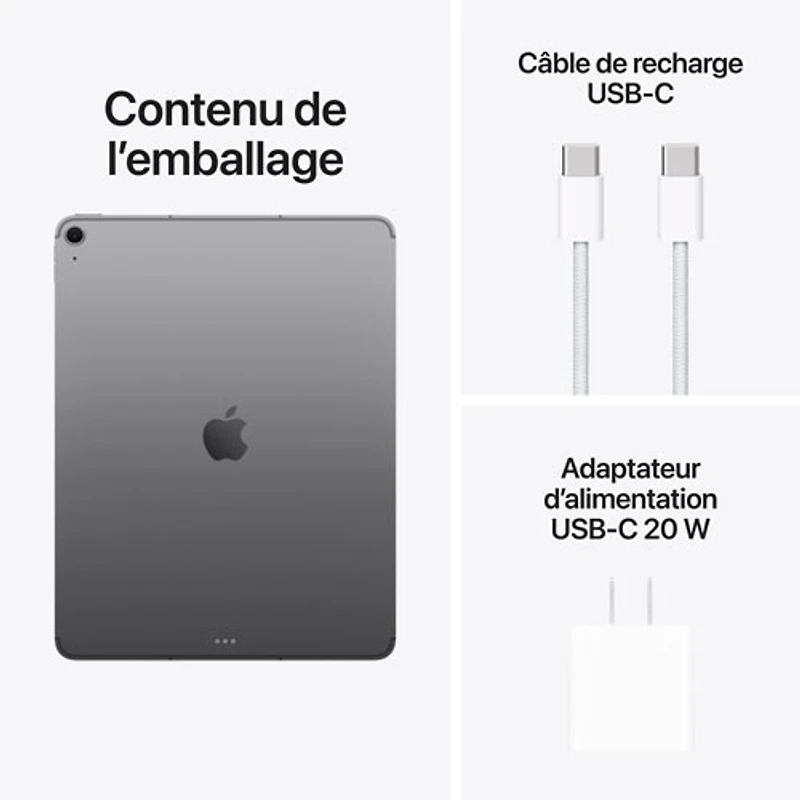 iPad Air M3 13 po 128 Go Wi-Fi 6E et 5G d'Apple avec TELUS (7e génération) - Gris cosmique - Financement mensuel