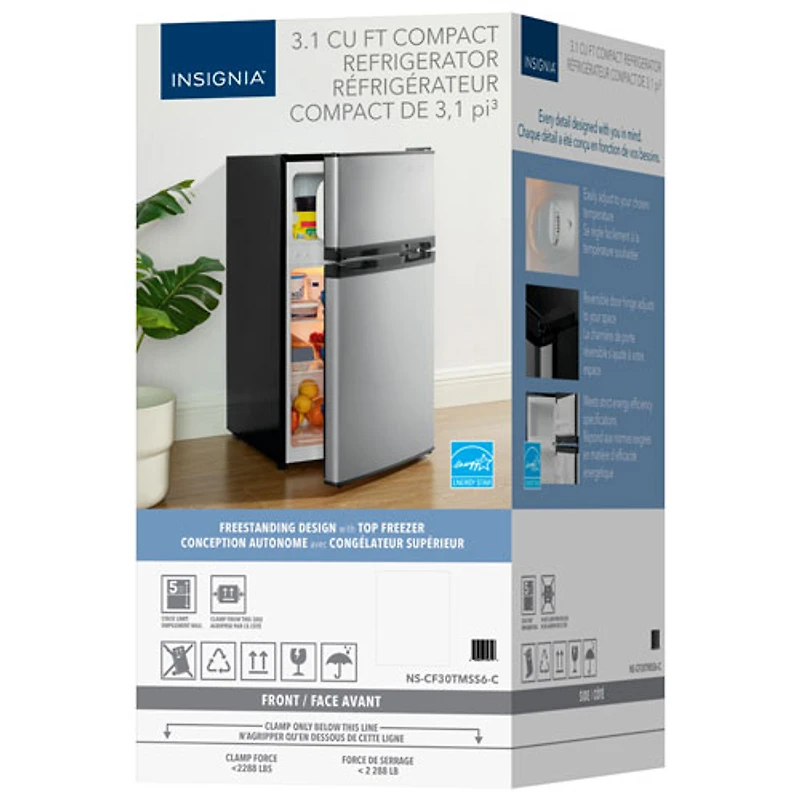 Réfrigérateur compact autonome à congélateur supérieur 3,1 pi³ d'Insignia (NS-CF30TMSS6-C) - Aspect acier inoxydable