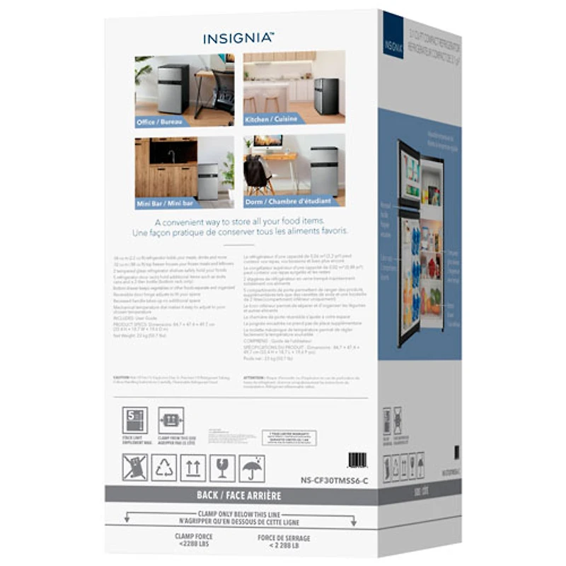 Réfrigérateur compact autonome à congélateur supérieur 3,1 pi³ d'Insignia (NS-CF30TMSS6-C) - Aspect acier inoxydable