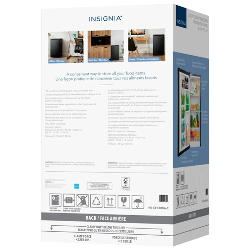 Réfrigérateur de bar autonome de 3,3 pi³ d'Insignia (NS-CF33BK6-C) - Noir - Exclusivité Best Buy