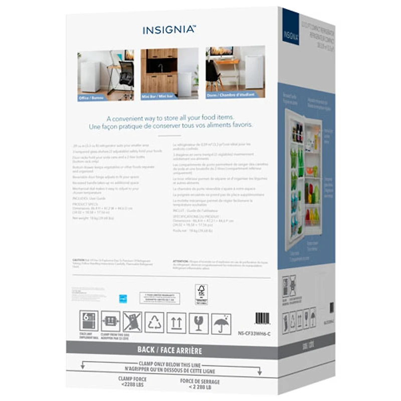 Insignia 3.3 Cu. Ft. Freestanding Bar Fridge (NS-CF33WH6-C) - White - Only at Best Buy