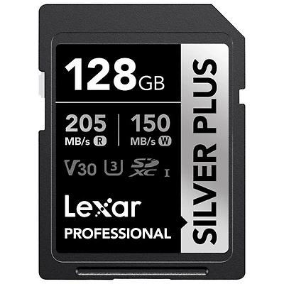 Carte mémoire SDXC UHS-I de Go et de 205 Mo/s Professional Silver Plus de Lexar