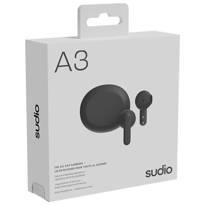 Écouteurs boutons 100 % sans fil A3 Audio de Sudio - Noir